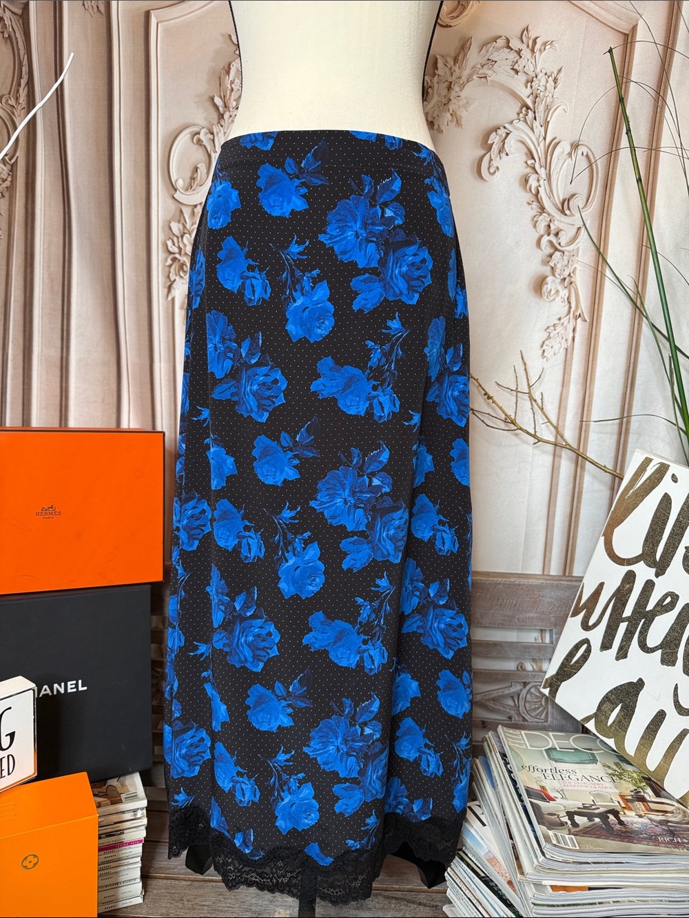 THE KOOPLES: Blue Floral Midi Skirt